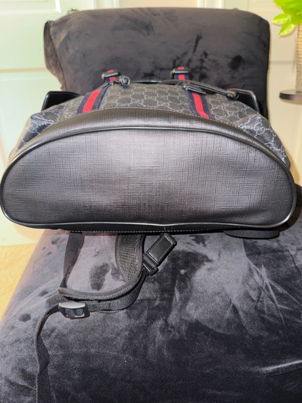 Gucci Black GG Supreme Backpack with Red and Blue Web Stripes - Picture 10 of 12